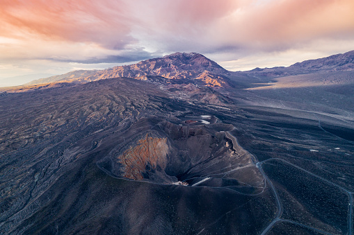 Sunrise in Ubehebe Crater. Death Valley, California. Beautiful Morning Colors and Colorful Landscape in Background. Sightseeing Place.