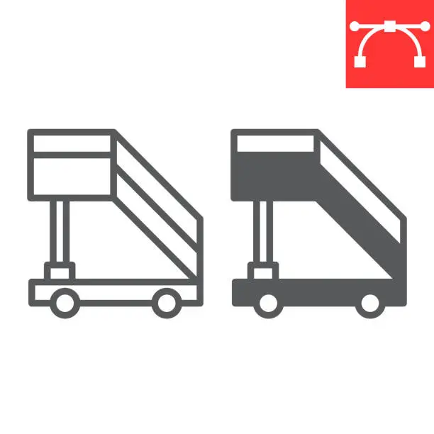 Vector illustration of Airport ladder line and glyph icon, transport and airport, plane ladder vector icon, vector graphics, editable stroke outline sign, eps 10.