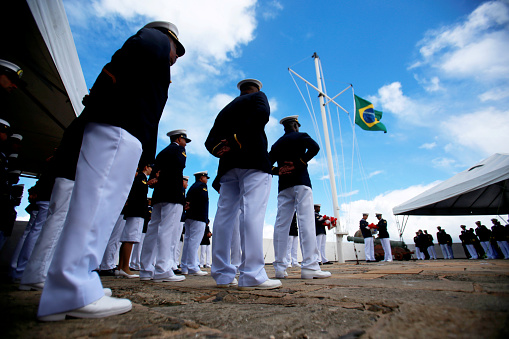 salvador, bahia, brazil - june 11, 2019: Military personnel from the Brazilian Navy are seen during the commemoration of the Naval Battle of Riachuelo in the city in Salvador.