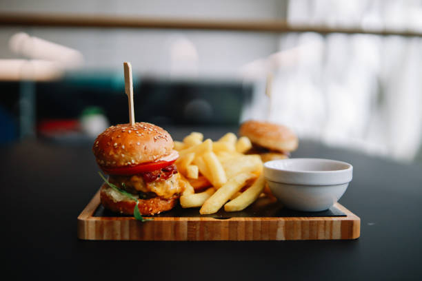 istock Burger and fries in the restaurant 1327499561
