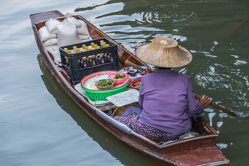 Tourist attraction, Floating Market in Damnoen Saduak, southwest of Bangkok, Thailand, Asia\