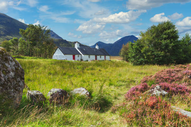 Blackrock Cottage, Glencoe with Buachaille Etive Mor behind Blackrock Cottage, Glencoe with Buachaille Etive Mor behind. High quality photo lochaber stock pictures, royalty-free photos & images