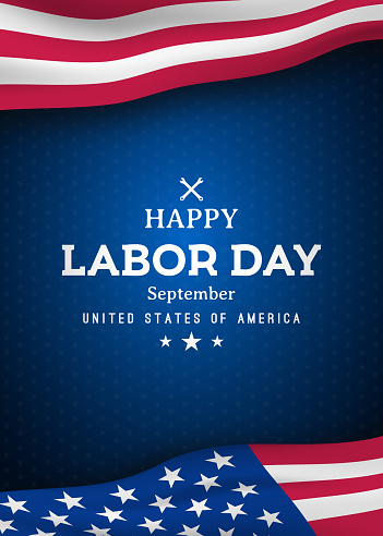 Happy Labor Day vertical greating banner with United States national flag. Vector template for promo banners, flyers, brochures. Stock vector iilustration.