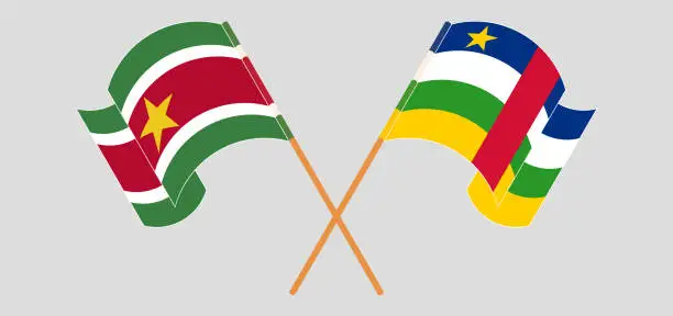 Vector illustration of Crossed and waving flags of Suriname and Central African Republic
