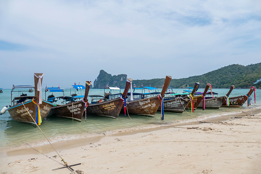 A long tail boat in Phang Nga Bay, Thailand.