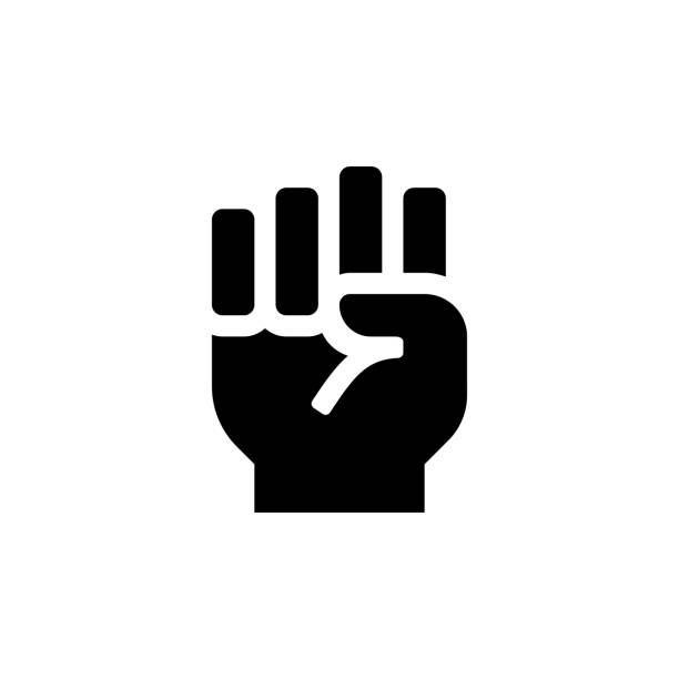 勝利、強さ、パワーと連帯フラットベクトルアイコンの上げられた拳のシンボル。分離されたサインを手渡す。ベクトルイラスト eps 10 - fist点のイラスト素材／クリップアート素材／マンガ素材／アイコン素材