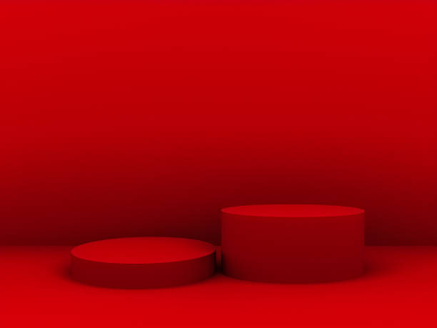 istock Scene with red color podium for mock up presentation in minimalism style with copy space, 3d render abstract background design 1327502727