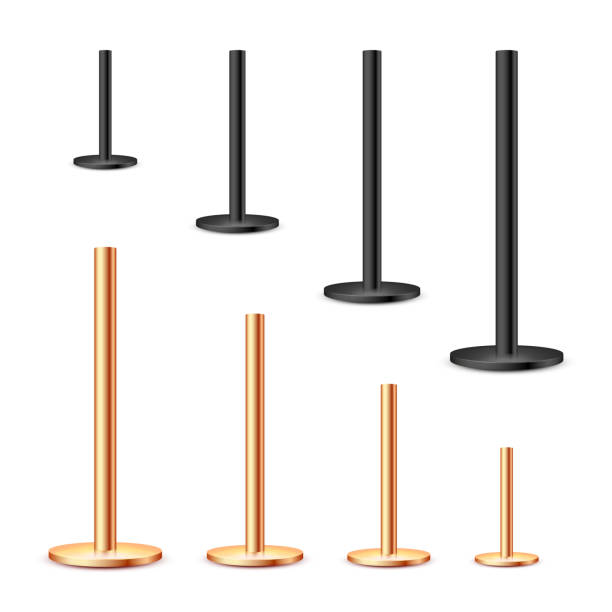 istock Realistic metal poles collection isolated on white background. Glossy bronze and steel pipes of various diameters. Billboard or advertising banner mount, holder. Vector illustration 1327506037
