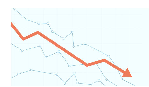 illustrazioni stock, clip art, cartoni animati e icone di tendenza di grafico del mercato azionario. grafico della linea di caduta finanziaria - graph arrow sign chart single line