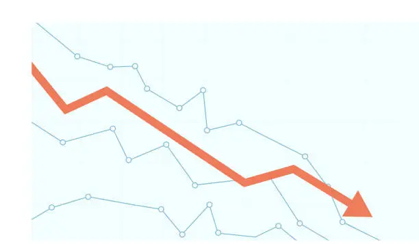 Vector illustration of Stock market chart. Financial falling line graph