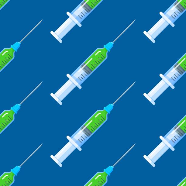 istock Vector illustration of preparation for an injection or surgery. Pattern of isolated syringes with anesthesia. 1327508311