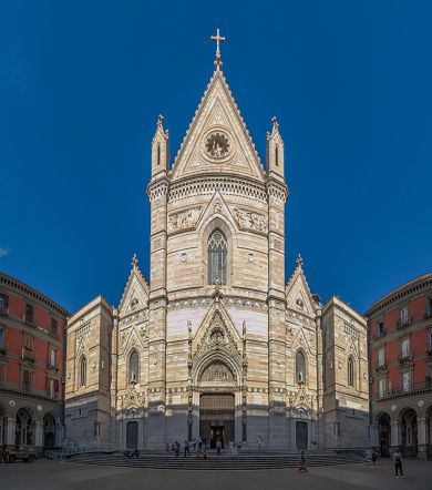 A picture of the main facade of the Naples Cathedral.