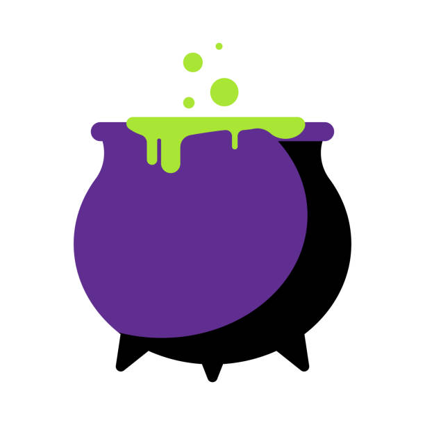 Witch cauldron with green goo. Witch cauldron with green goo. Halloween element. Black cauldron in flat style. Preparation of magic potion. Modern vector illustration. Isolated. cauldron stock illustrations