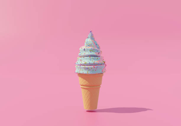 istock 3D rendering Waffle cone ice cream Peppermint flavor with strawberry flavor sprinkle with toppings Deliciously colorful chocolates It has a pastel isolate pink background. 1327510687