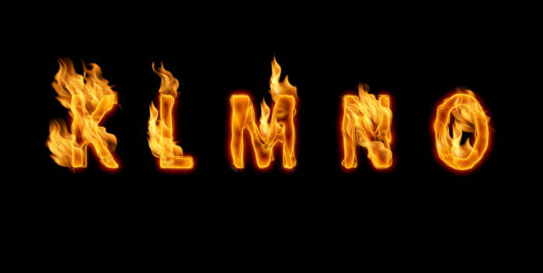 3d alphabet, letters made of Fire, klmno, 3d rendering 3d alphabet, letters made of Fire, KLMNO, 3d rendering flaming o symbol stock pictures, royalty-free photos & images