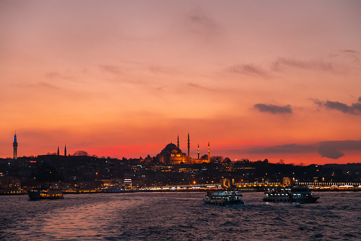 A beautiful sunset over the Blue Mosque in Istanbul