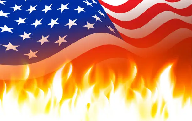 Vector illustration of Burning American flag