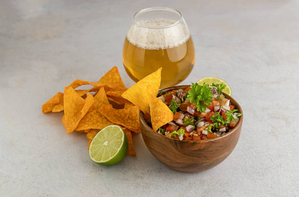 Pico de gallo or salsa fresca, made from tomato, onion, serrano pepper, lime juice, cilantro, and salt.