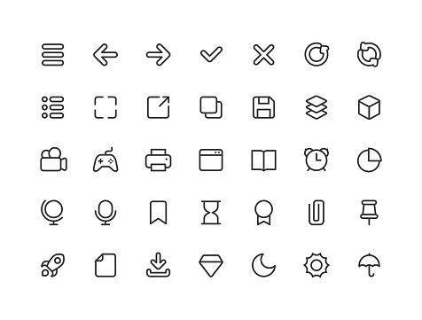 Set of user interface line vector icons. Editable stroke. Part 2.