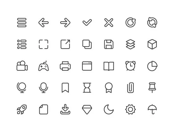 Vector illustration of User Interface Line Icons Editable Stroke Part 2