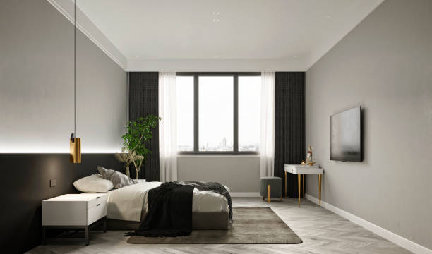 istock 3d render of luxury hotel room, bedroom 1327523614