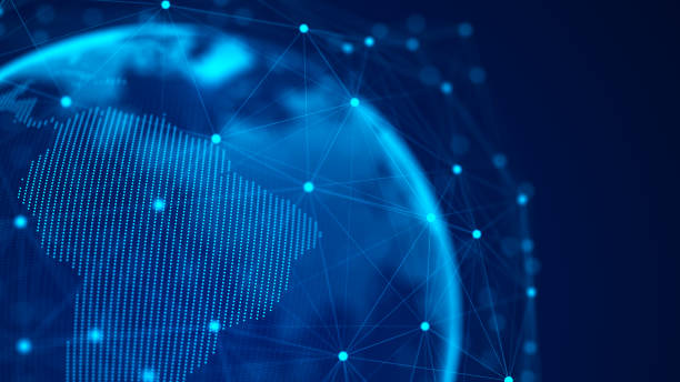 istock Global network connection. Blue futuristic world map. Concept of planet Earth. 3D rendering. 1327526670