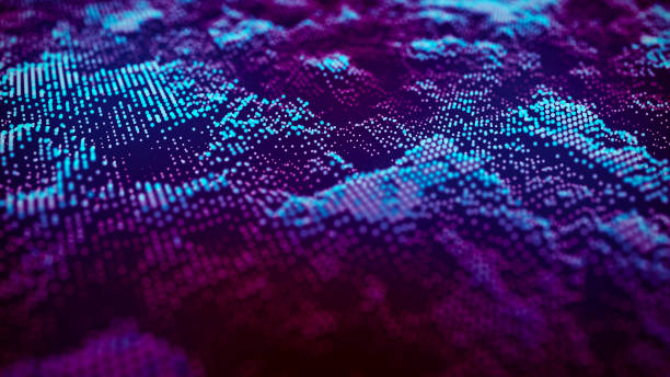 istock Futuristic illustration with explosion of data. Abstract background with glowing particles. Digital moving wave. 3d rendering. 1327527919