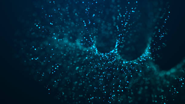 istock Digital background with moving glowing particles. Futuristic hi-tech illustration. Concept of data transfer in cyberspace. Big data visualization. 3d rendering. 1327527940