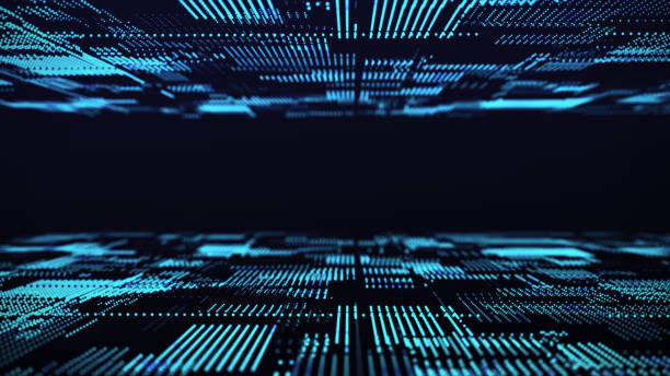 istock Digital background with moving glowing particles. Futuristic hi-tech illustration. Concept of data transfer in cyberspace. Big data visualization. 3d rendering. 1327528015