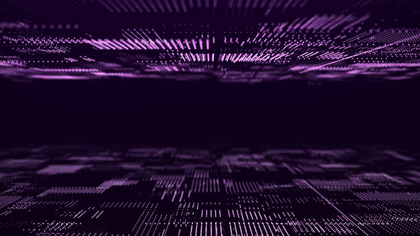istock Digital background with moving glowing particles. Futuristic hi-tech illustration. Concept of data transfer in cyberspace. Big data visualization. 3d rendering. 1327528044