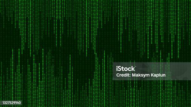 Green Matrix Background Falling Numbers On Screen Technology Stream ...