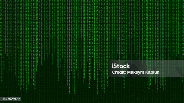 Green Matrix Background Falling Numbers On Screen Technology Stream ...