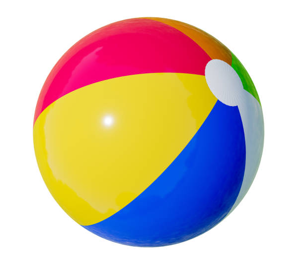 白い背景、3dイラストに隔離カラフルなインフレータブルビーチボール。 - swimming pool party summer beach ball ストックフォトと画像