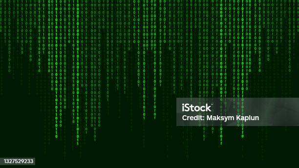 Green Matrix Background Falling Numbers On Screen Technology Stream ...