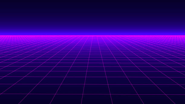 istock Futuristic background in retro style. Digital grid landscape of the 80s. Vector background for party. 1327529256