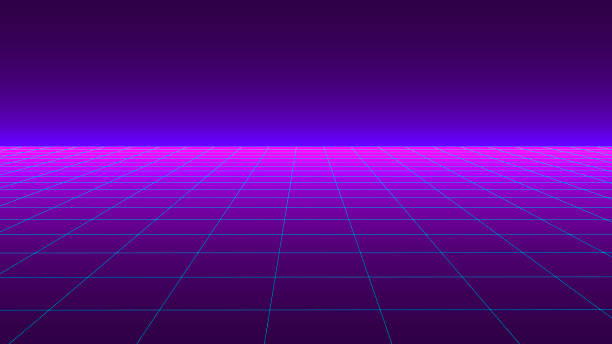 istock Futuristic background in retro style. Digital grid landscape of the 80s. Vector background for party. 1327529284