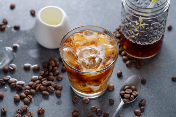 istock Iced coffee with ice cubes in glass 1327536039