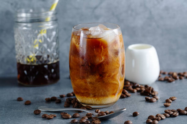 istock Iced coffee with ice cubes in glass 1327536601