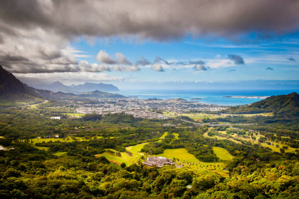 istock Honolulu from Pali Lookout on Oahu, Hawaii, US 1327540441