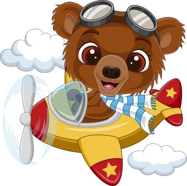 Cartoon Baby Bear Operating A Plane Stock Illustration - Download Image Now  - Cartoon, Teddy Bear, Aerobatics - iStock