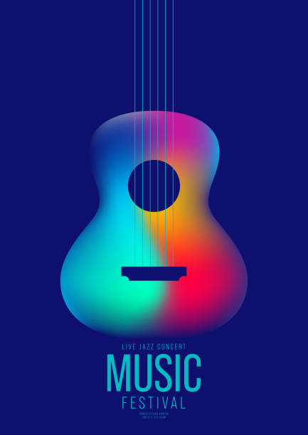 szablon szablonu plakatu muzycznego tło dekoracyjne z kolorową gitarą gradientową - gitara akustyczna obrazy stock illustrations