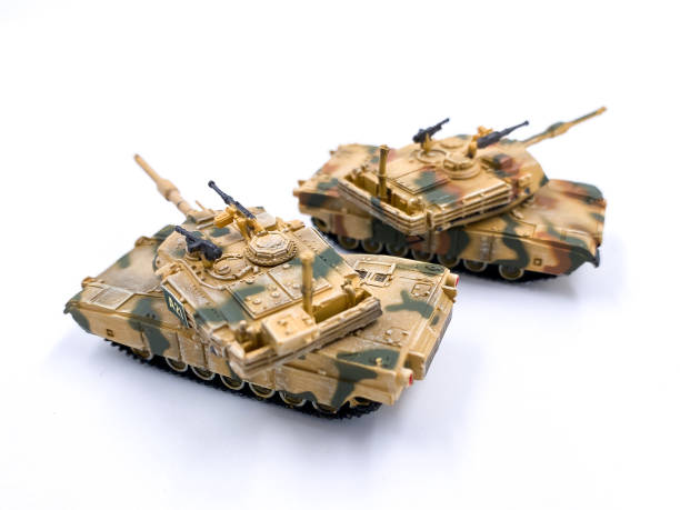 istock Modern tank model toy on white background 1327555024