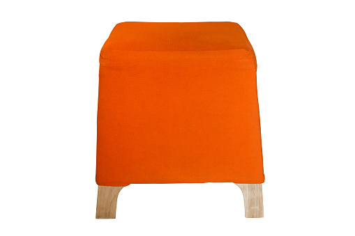 Orange fabric padded low stool isolated on white background work with clipping path