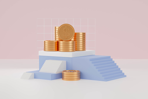 Minimal Coin Business investment and saving money concept. 3d render illustration.