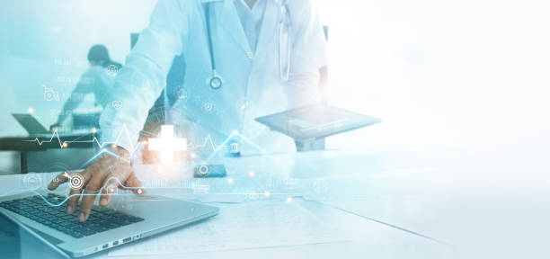 istock Medical business, Banking and financial, Doctor using intelligence network connecting data analysis and diagnose patient health on  Innovation technology in modern medical and science. 1327563382