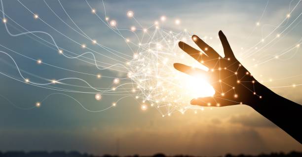 istock Abstract man hand touching global network connections, innovative technology in science and communication concept. 1327563415
