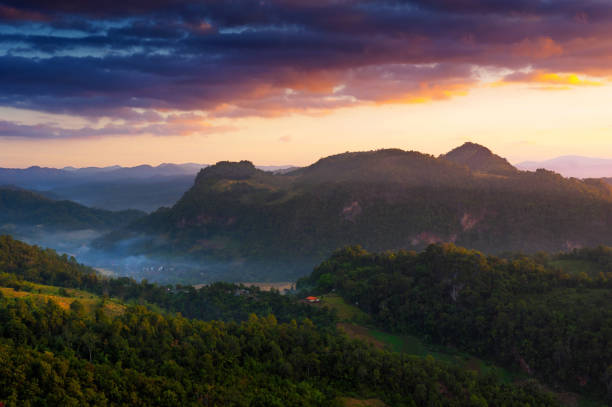 istock Mountain landscape and morning mist. 1327563448