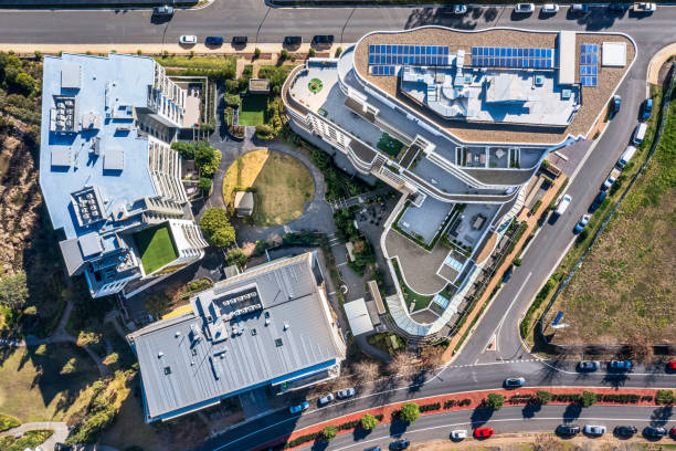 Sydney Suburb apartments overhead perspective roof tops stock photo