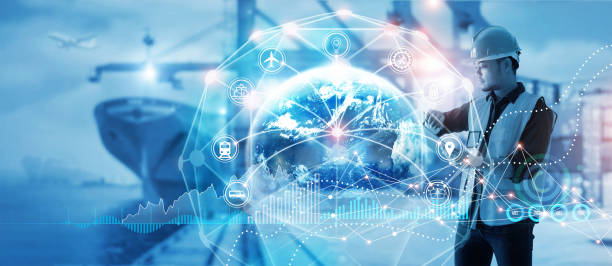 istock Transport and logistic, Foreman checking up and control  timing of cargo freight network distribution on port harbor background, industry and import export. 1327564299