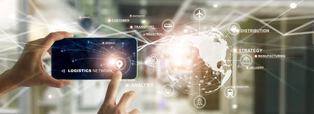 istock Workers using smartphone cargo and tracking delivery with a mobile phone, Transportation and global network of smart logistics in warehouse background. 1327564304